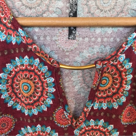 Cece Dress SzM South Western Pattern Gold Bar REd/Turquoise Knee Length Knit - Picture 2 of 5